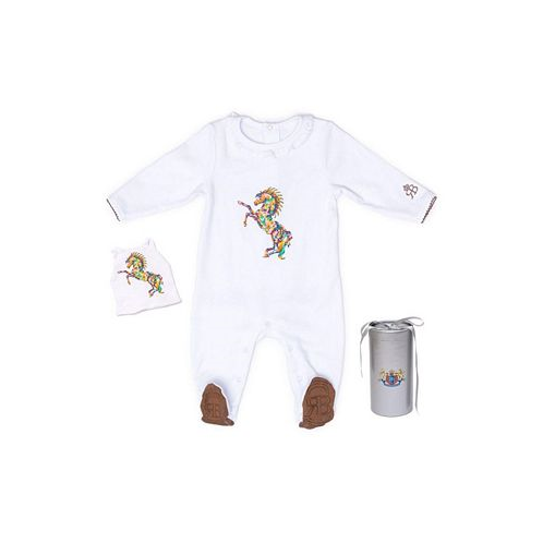 Royal Baby Collection Baby Royal Baby Horse Print Organic Cotton Gloved Footed Coverall With Hat in Gift Box