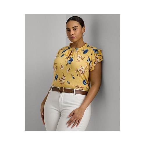 POLO Ralph Lauren Plus Size Linen-Blend Floral Flutter-Sleeve Top
