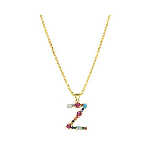 ADORNIA 14K Gold-Plated Multi Color Stone Initial Necklace