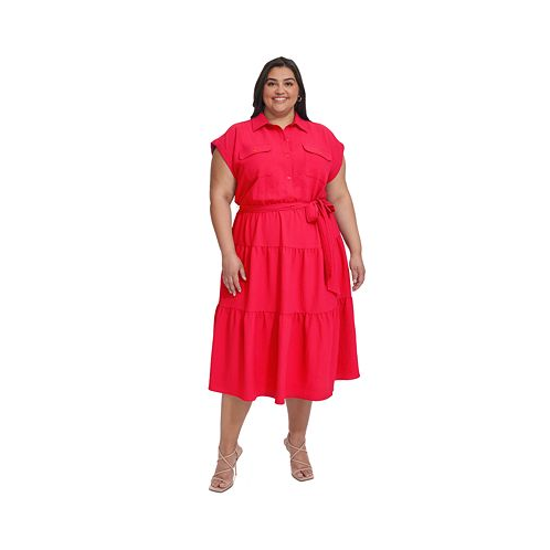 DKNY Plus Size Tiered Fit & Flare Shirtdress