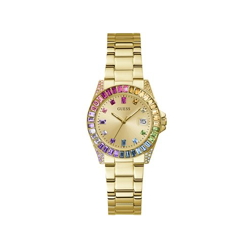 GUESS Womens Date Gold-Tone Stainless Steel Watch 34mm