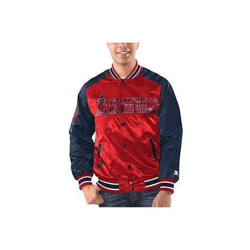 Starter Mens Red Navy Los Angeles Angels Varsity Satin Full-Snap Jacket