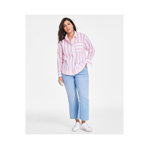 On 34th Womens Wide Stripe Relaxed-Fit Shirt