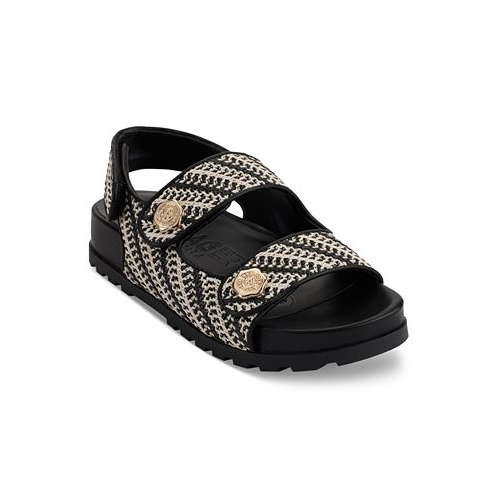 KARL LAGERFELD PARIS Womens Bindi Button Woven Platform Sandals