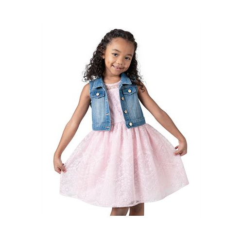 Rare Editions Toddler & Little Girls Denim Vest and Embroidered Dress Outfit 2 PC