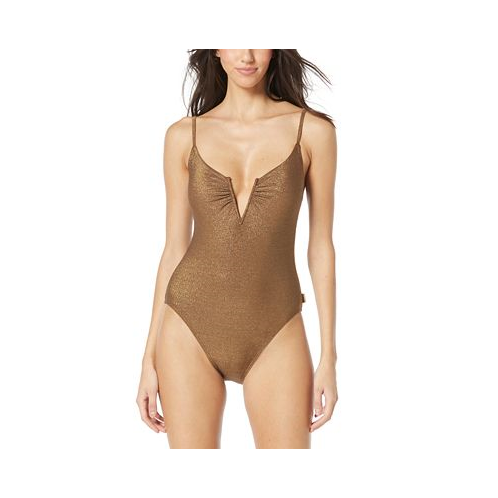 Vince Camuto Womens Metallic V-Wire One-Piece Swimsuit