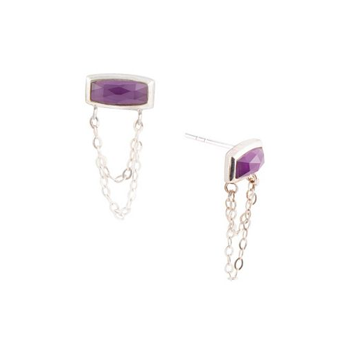 Barse Hammered Genuine Purple Amethyst and Sterling Silver Rectangle Stud Earrings