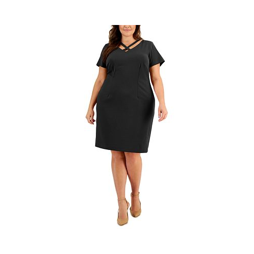 Connected Plus Size Cross-Front Sheath Dress