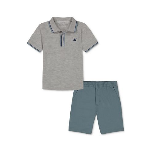 Calvin Klein Little Boy Heather Pique Polo Shirt and Twill Shorts