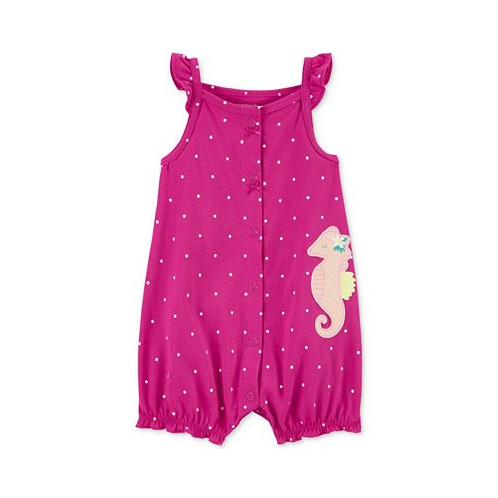 Carters Baby Girls Seahorse Dot Snap-Up Cotton Romper