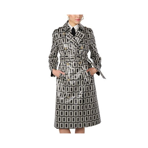 KARL LAGERFELD PARIS Womens Double-Breasted Printed Trench Coat