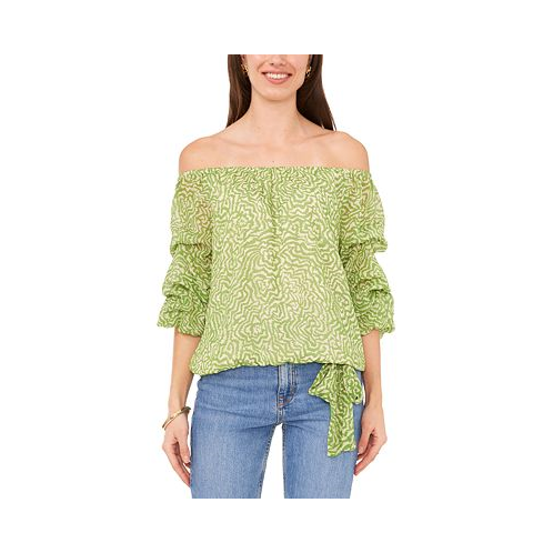 Vince Camuto Womens Printed Off-The-Shoulder Bubble-Sleeve Top