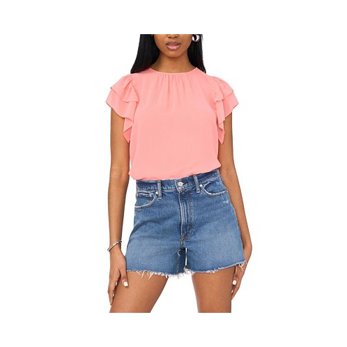 1.STATE Womens Double-Ruffle Flutter-Sleeve Top