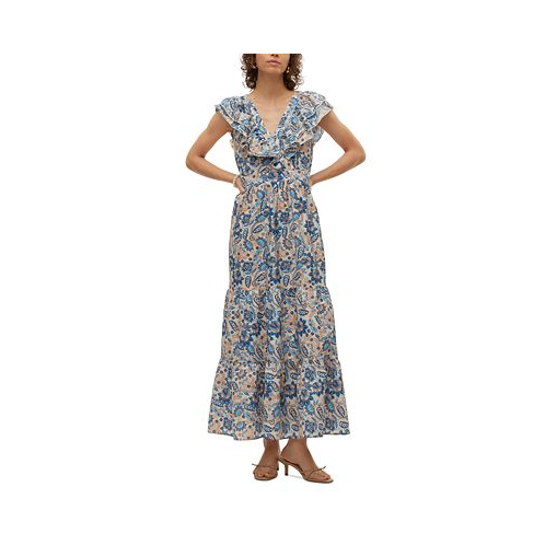 Vero Moda Womens Matilda Printed Layered-Sleeve Maxi Dress