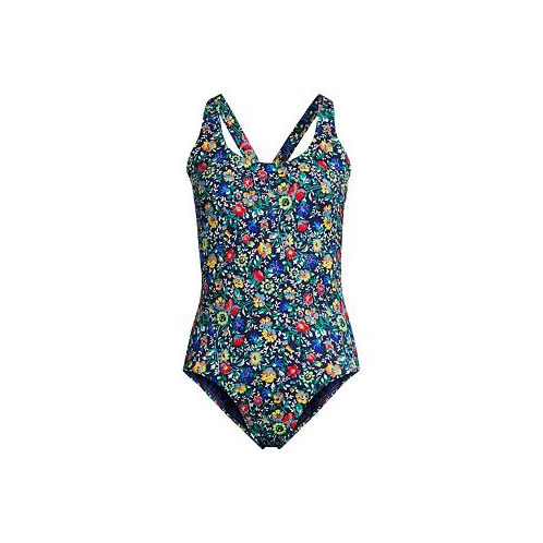 Lands End Petite Chlorine Resistant X-Back High Leg Soft Cup Tugless Sporty One Piece Swimsuit