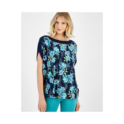 JM Collection Womens Printed Short Sleeve Top