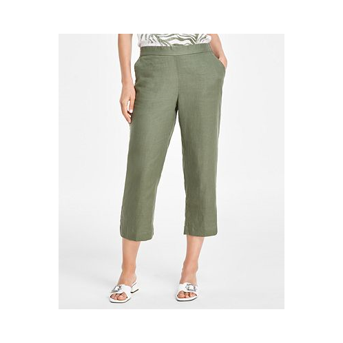 Charter Club Womens 100% Linen Solid Cropped Pull-On Pants