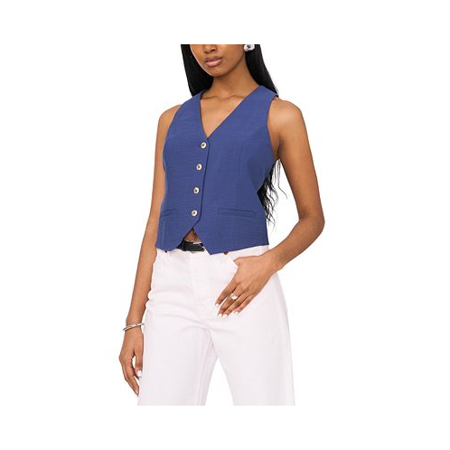 1.STATE Womens Sleeveless Button Down V-Neck Micro Vest