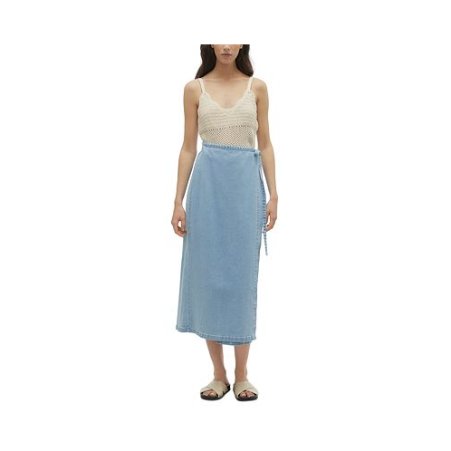 Vero Moda Womens Zinnia Solid Denim Wrap Midi Skirt