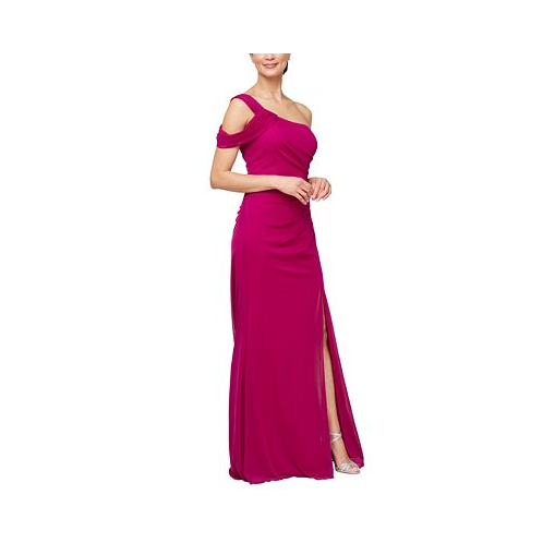 Alex Evenings Womens Ruched One-Shoulder Gown