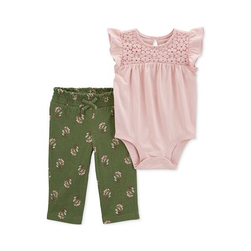 Carters Baby Girls 2-Pc. Flutter Bodysuit & Floral-Print Pants Set