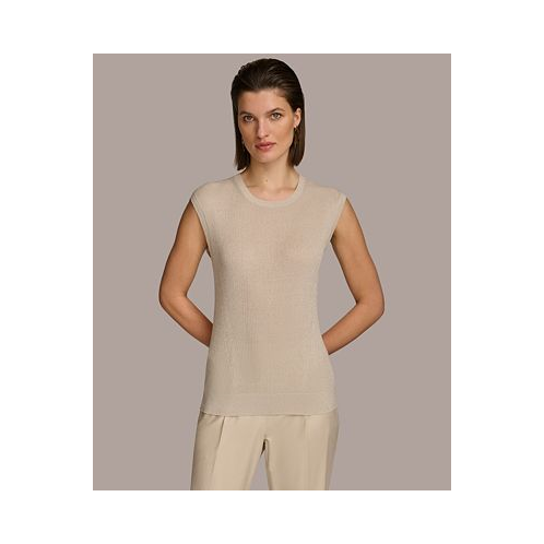 Donna Karan Womens Metallic-Knit Sleeveless Sweater Tank