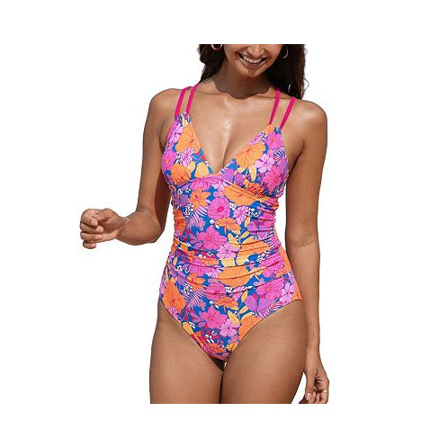 CUPSHE Womens Floral Plunging Ruched One-Piece