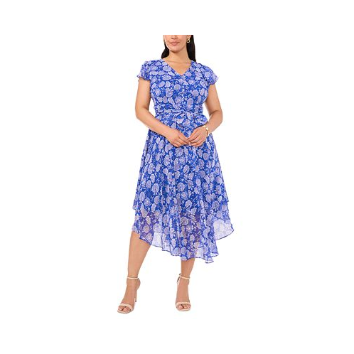 MSK Plus Size Paisley-Print Chiffon Flutter-Sleeve Dress