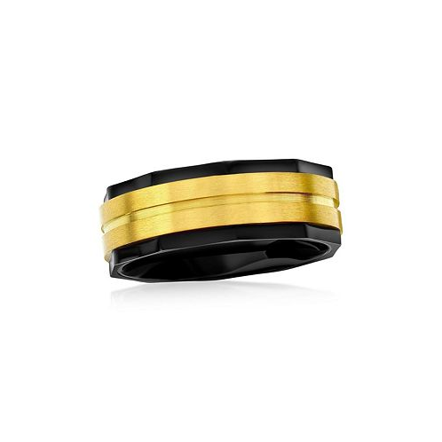 Metallo Stainless Steel Black with Gold Satin Ring