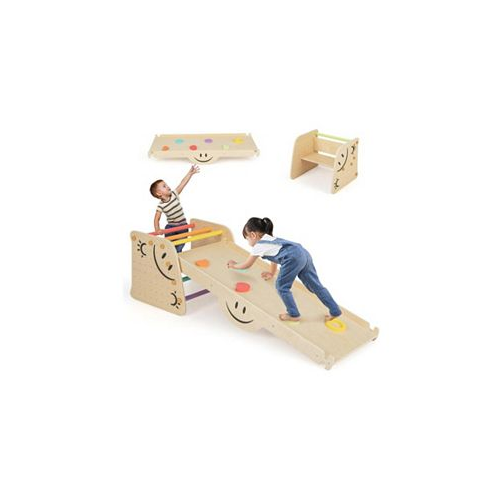 Slickblue Wooden Climbing Toy Triangle Climber Set with Seesaw-Multicolor