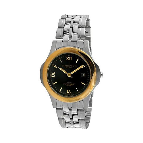 TIMETECH Mens Stainless Steel Two-Tone Black Dial Bracelet Watch