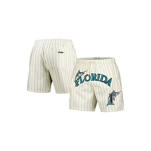 Pro Standard Mens Cream Florida Marlins Cooperstown Collection Pinstripe Retro Classic Woven Shorts