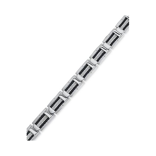 Macys Mens Black and Grey Cable Bracelet in Stainless Steel