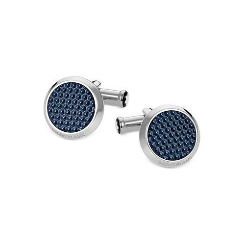 Montblanc Unisex Meisterstueck Classic Stainless Steel with Blue Lacquer Inlay Cuff Links 112904