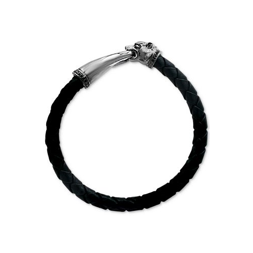 EFFY Collection EFFY Mens Leather Panther Bracelet in Sterling Silver