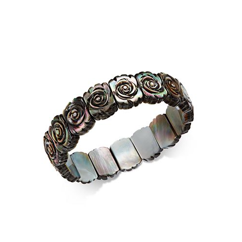 Macys Black Mother-of-Pearl Rose Carved Stretch Bracelet