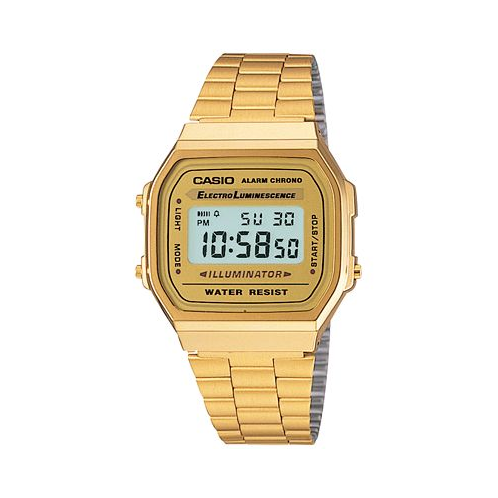 Casio Mens Digital Vintage Gold-Tone Stainless Steel Bracelet Watch 39x39mm A168WG-9MV