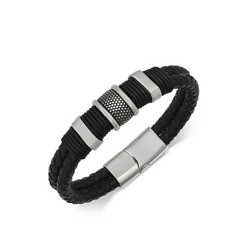 Sutton by Rhona Sutton Mens Stainless Steel & Leather Bracelet