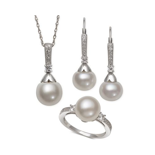 Macys Cultured Freshwater Pearl (8-9mm) & White Topaz (1/2 ct. t.w.) Jewelry Set in Sterling Silver