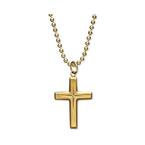Macys Yellow Ion Plated Stainless Steel Necklace Diamond Accent Cross Pendant