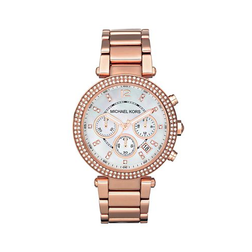 Michael Kors Womens Chronograph Parker Rose Gold-Tone Stainless Steel Bracelet Watch 39mm MK5491
