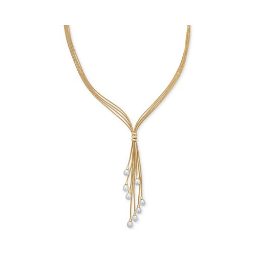 Macys Cultured Freshwater Pearl (6-1/2 mm) Multi-Strand 18 Lariat Necklace in 14k Gold-Plated Sterling Silver