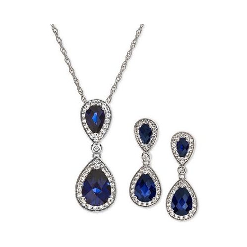 Macys 2-Pc. Set Lab-Grown Sapphire (4 ct. t.w.) & White Sapphire (2-1/6 ct. t.w.) Pendant Necklace & Drop Earrings in Sterling Silver (Also Available in Ruby & Opal)
