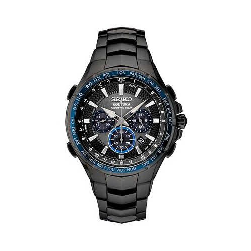 Seiko Mens Radio Sync Solar Chronograph Coutura Black Stainless Steel Bracelet Watch 44.5mm