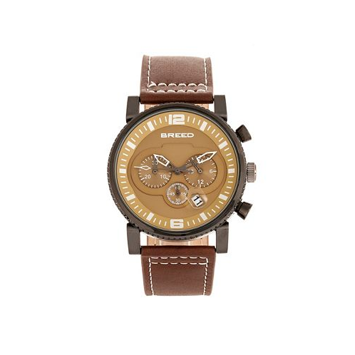 Breed Quartz Ryker Camel Face Chronograph Genuine Brown Leather Watch 45mm