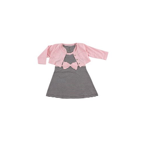Hudson Baby Baby Girls Cotton Dress and Cardigan 2pc Set Light Pink Black