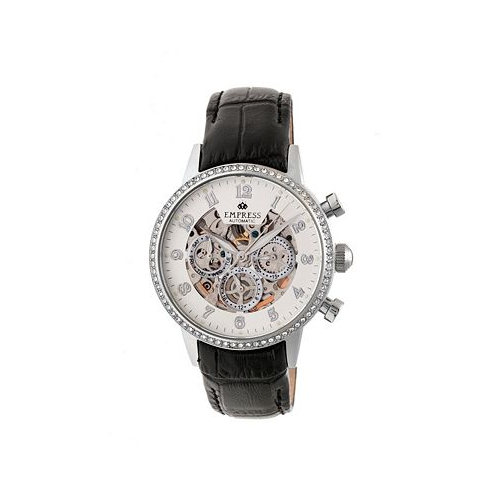 Empress Beatrice Automatic Silver Case Black Leather Watch 38mm