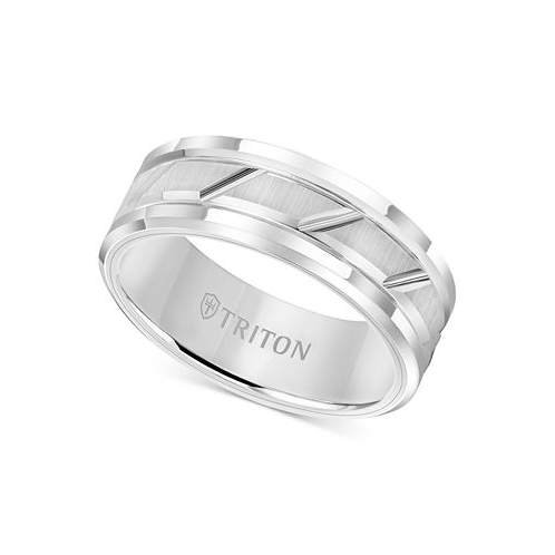 Triton Mens White Tungsten Carbide Ring 8mm Diamond-Cut Wedding Band