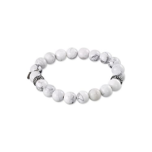 LEGACY for MEN by Simone I. Smith White Agate (10mm) Beaded Stretch Bracelet in Stainless Steel