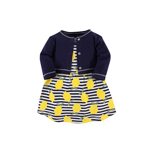 Touched by Nature Toddler Girls Organic Cotton Dress and Cardigan 2pc Set Lemons
